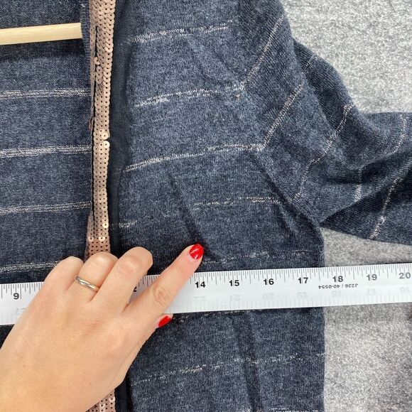 Unbranded Cardigan Women M Medium Gray Striped Sequin Wool Knit Open Front - Picture 5 of 9